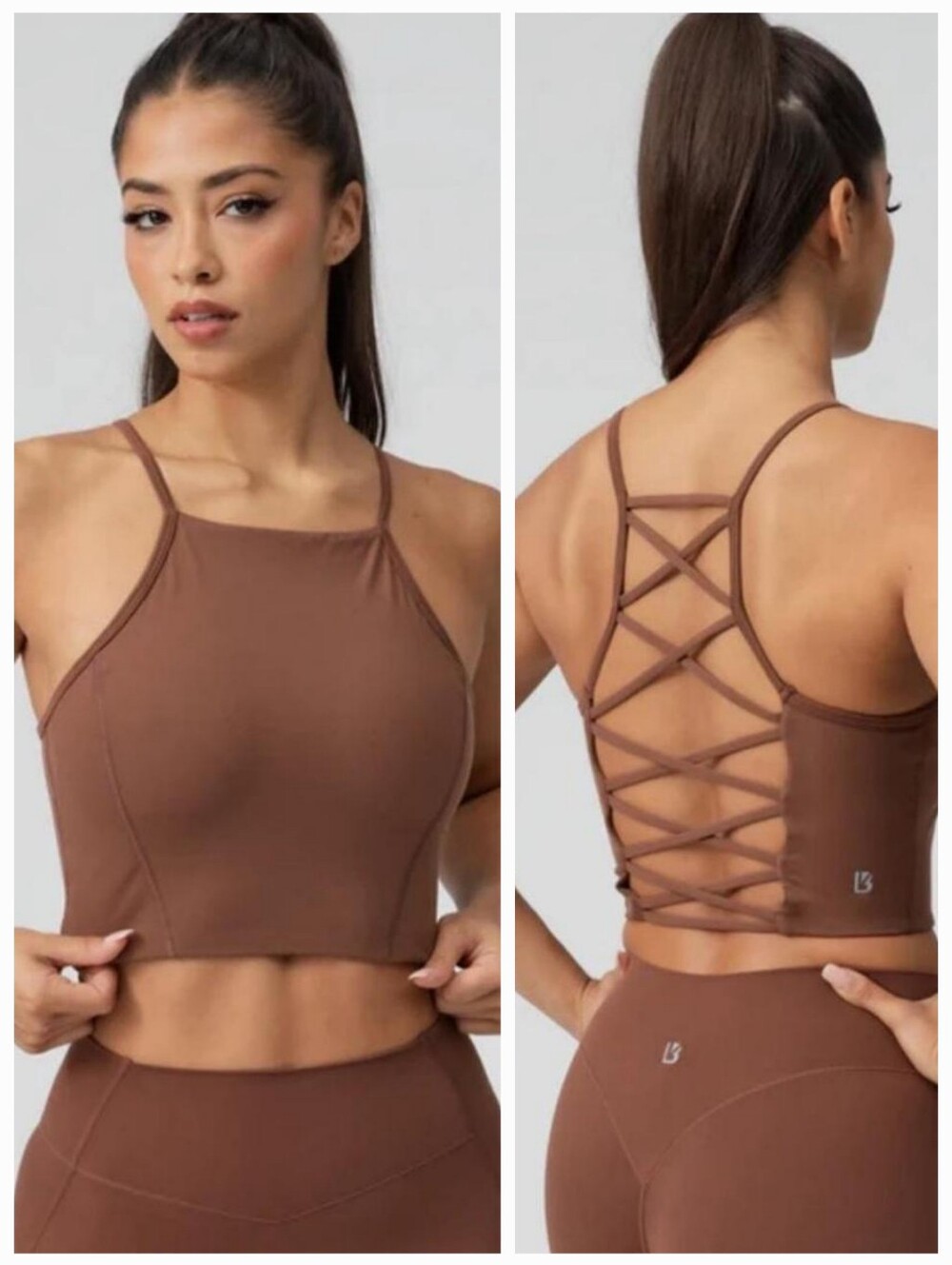 EUC Buffbunny Womens Ivy Crop Top Size XL Oak Brown Strappy Back Sleeveless Tank